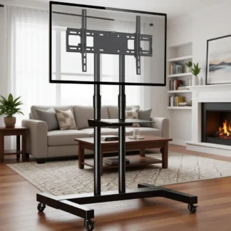 Carrito de TV con Ruedas y Altura Ajustable para Televisores de 32 a 83 Pulgadas con Ruedas Bloqueables y Soporte
