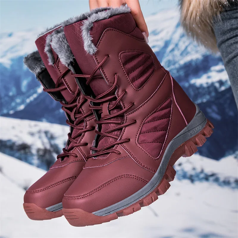 Botas de nieve para hombre, zapatos informales de invierno, botines de piel cálidos antideslizantes con plataforma, botas de moto para senderismo al aire libre y combate de felpa