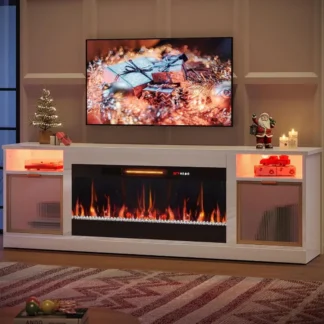 Consola multimedia moderna de alto brillo con 36 chimenea eléctrica para televisores de 65/70/75/80 pulgadas Centro de entretenimiento LED con amplio almacenamiento