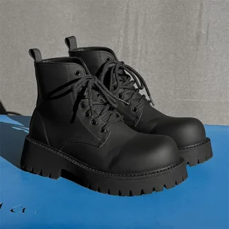 Botas de plataforma punk rock informales de talla grande para hombre, zapatos de cuero genuino con cordones, botas de vaquero para otoño e invierno, botines con punta grande para hombre