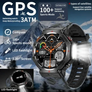 Reloj inteligente militar LIGE t-rex 3 bulit-in GPS brújula 3ATM impermeable llamada inalámbrica linterna LED sombrero GPT reloj inteligente resistente