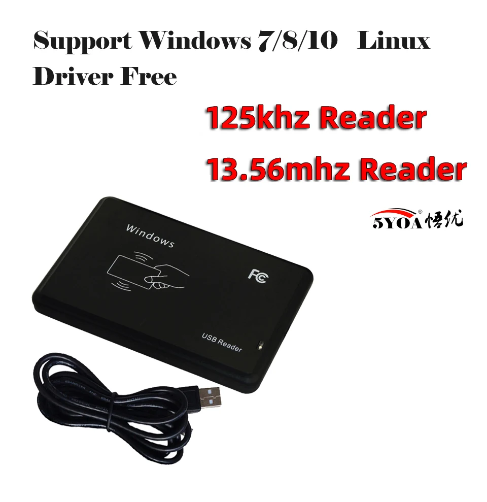 Lector RFID 5YOA 125KHz 13,56 MHz Sensor de proximidad USB lector de tarjetas inteligentes sin unidad dispositivo de emisión USB para Control de acceso