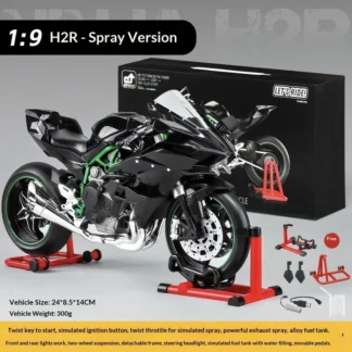 Kawasaki Ninja H2R Modelo dinámico a escala 1:9 - Motocicleta de aleación con efecto de humo en caja de regalo, automóviles de edición de coleccionista