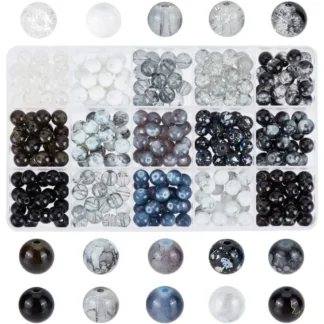 300 Uds. Cuentas de vidrio negro de 8mm, cuentas de pulsera de 15 colores, cuentas sueltas de mármol, espaciadores de cuentas pintadas para hornear craquelados para hombres, kit de fabricación