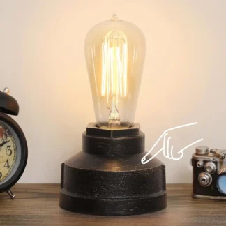 Lámpara de mesa industrial con control táctil, luz de mesita de noche con bombilla Edison regulable, acento Steampunk vintage para dormitorio y sala de estar