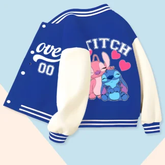 Chaqueta de béisbol de tendencia de moda de Disney, adecuada para deportes diarios y ropa casual, estampada con lindo patrón de Stitch, bonito regalo.