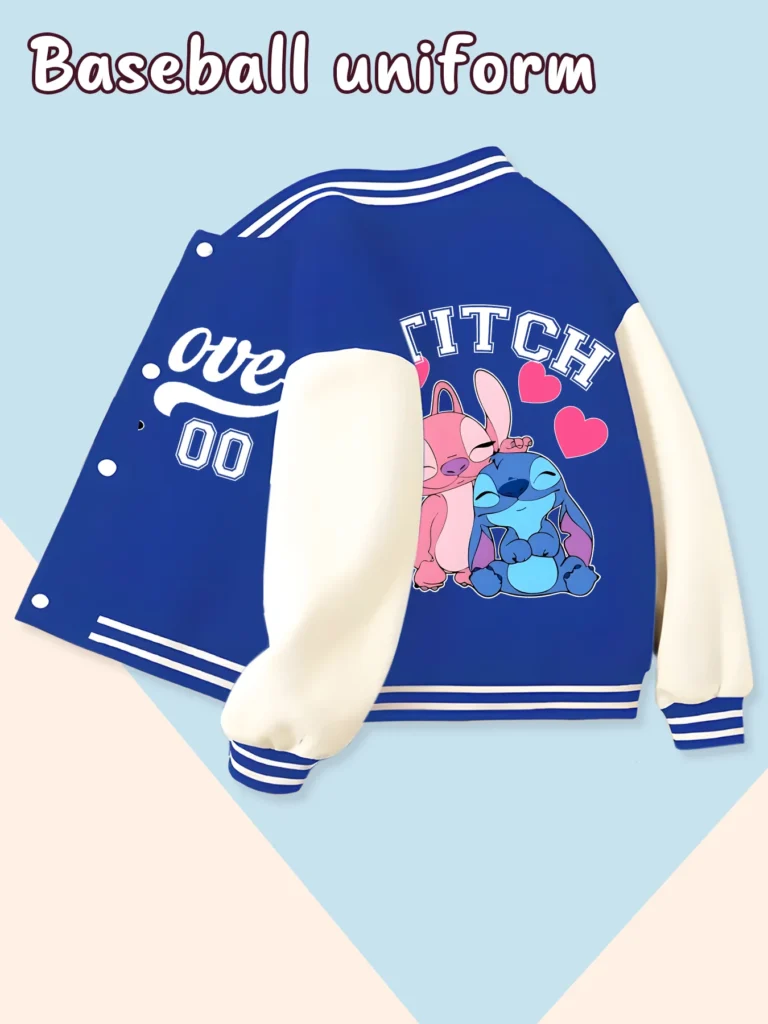 Chaqueta de béisbol de tendencia de moda de Disney, adecuada para deportes diarios y ropa casual, estampada con lindo patrón de Stitch, bonito regalo.