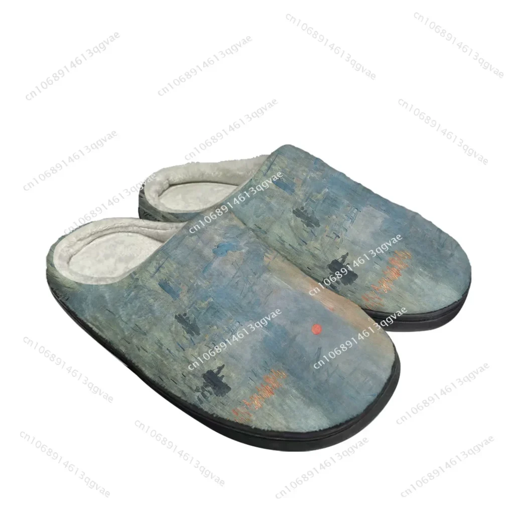 Zapatillas de algodón para el hogar con estampado de amanecer para hombre y mujer, zapatos informales de felpa para dormitorio, zapatillas térmicas para mantener el calor, zapatos personalizados