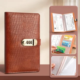 Organizador de libros bancarios con bloqueo de contraseña, diseño de patrón de cocodrilo para almacenamiento de documentos, organizador de cuero PU