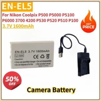 Nueva batería de repuesto para cámara EN-EL5 ENEL5 3,7 V 1600mAh con cargador para Nikon Coolpix P500 P5000 P5100 P6000 3700 4200 P530