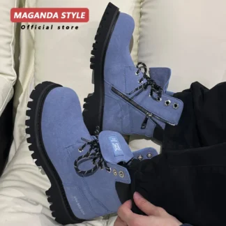 Maganda-Botas de cuero para hombre, botines grandes de color amarillo, cortos de ante, con cremallera lateral, zapatos de trabajo, parte superior alta, Otoño e Invierno