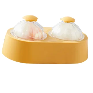 Molde de bola de hielo doble, bandeja redonda para hielo, bandeja de molde para cubitos de hielo con tapa para cocina, hogar, cóctel, café, whisky, luz