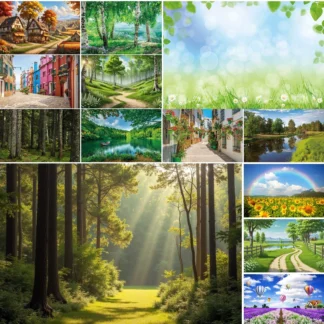 MOON.QG Fondo de fotografía de madera de bosque verde árboles de pueblo fondo de primavera accesorios de fotografía accesorios de fotografía de cumpleaños para niños