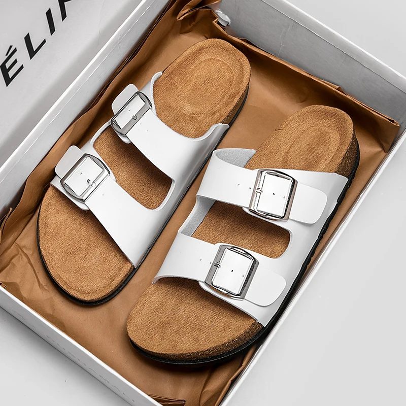 Zapatillas clásicas Unisex a la moda para hombre, cómodas zapatillas de corcho de verano para hombre, sandalias para exteriores de microfibra de talla grande 36-46