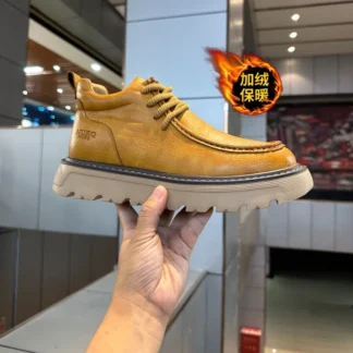 Botas de Invierno 2026 para Hombre, Cálidas, de Cuero, con Forro de Piel, Hechas a Mano, Impermeables, Botas de Tobillo para Hombre, Antideslizantes, de Caña Alta, Zapatos de Trabajo para Hombre