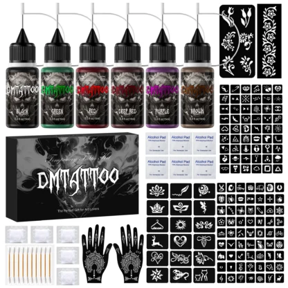 Tatuaje temporal a prueba de agua de 6 colores, pegatina, flor, pájaro, mariposa, atrapasueños, cuerpo, brazo, manga, pecho, tótem falso para mujeres y hombres