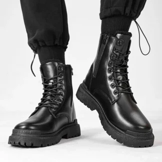 Botas de hombre, botines de motocicleta a la moda, Botas de cuero impermeables, Botas de plataforma con cordones para hombre, Botas cálidas de felpa para invierno