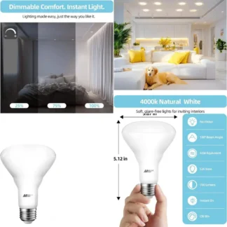 Paquete de 36 Bombillas LED BR30 de Bajo Consumo, 65 W, 4000 K, 700 Lúmenes, Regulables, Blanco Neutro, para Luminarias Empotradas