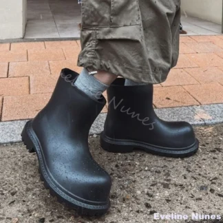 Botas de lluvia antideslizantes de EVA impermeables a media pantorrilla para hombre, Botas de lluvia con punta redonda y tacón grueso, color negro, Derby, cabeza grande, NUEVAS Botas 2025