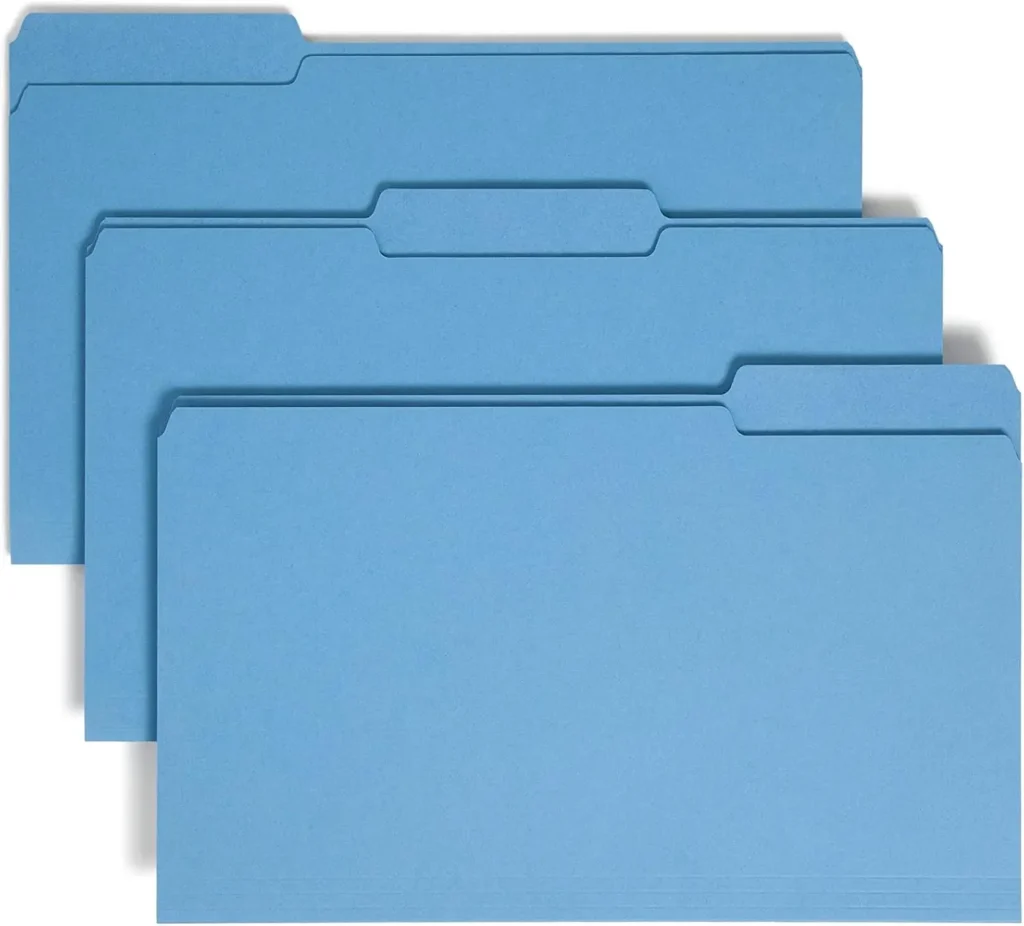 Carpetas de Archivo de Tamaño Legal, con Pestañas de 1/3, Color Azul, 100 por Caja para Organización de Oficina