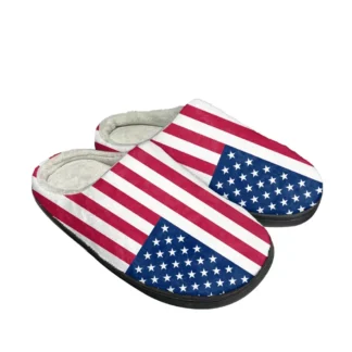 Zapatillas personalizadas de algodón con bandera de EE. UU., sandalias para hombre y mujer, zapatos informales de felpa para dormitorio, zapatillas térmicas para mantener el calor