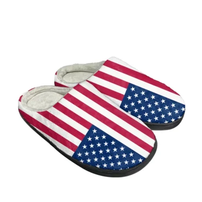 Zapatillas personalizadas de algodón con bandera de EE. UU., sandalias para hombre y mujer, zapatos informales de felpa para dormitorio, zapatillas térmicas para mantener el calor