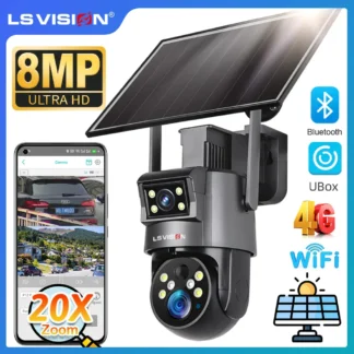 LS VISION Real 20X Zoom óptico 8MP pantalla Dual 4G cámara Solar 4K WiFi PTZ PIR detección humanoide seguimiento automático cámara de seguridad