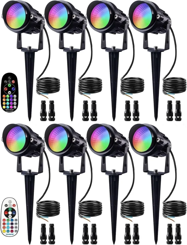 Luces LED de paisaje que cambian de Color RGB de 12W, paquete de 8 con Control remoto, decoración navideña impermeable para camino de jardín al aire libre