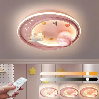 Lámpara de techo LED regulable con control remoto, diseño de unicornio de dibujos animados para dormitorio infantil y sala de estar