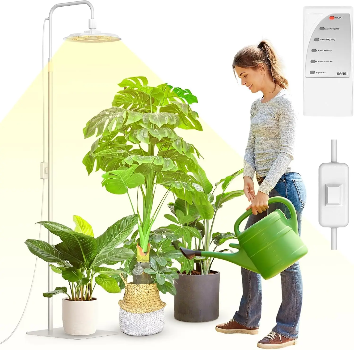 Luz de cultivo de plantas ajustable de espectro completo de 100W con control remoto, temporizador y brillo regulable para jardinería interior