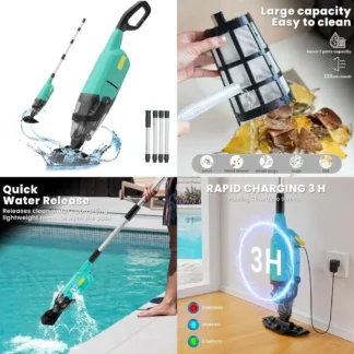 Aspiradora Inalámbrica para Piscinas Elevadas y Enterradas con 90 Minutos de Autonomía - Recarga Rápida en 3 Horas para Uso en Jacuzzis (Verde)