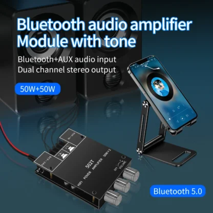 ZK-502T 50W * 2 módulo de placa amplificadora de audio ajustable de alta y baja frecuencia subwoofer Bluetooth estéreo de doble canal