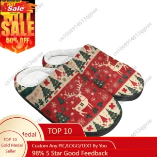 Invierno Navidad alce peludo vacaciones Navidad hogar zapatillas de algodón hombres mujeres adolescente felpa dormitorio mantener caliente zapatilla personalizada