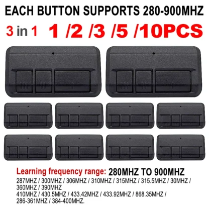1-10 pcs/paquete.3 en 1 Duplicador de control remoto de garaje de 280 MHz a 868 MHz para clonar controles remotos NICE,CAME,BFT para puertas y abridores de puertas.