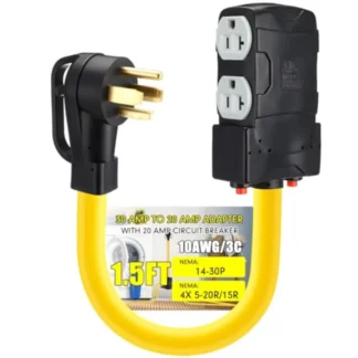 Adaptador de distribución de secadora de 1,5 pies, 30 a 20 amperios, 110 V, Compatible con NEMA 14-30P a 4X 5-20R/5-15R, enchufe de pared para secadora de 4 clavijas 4X