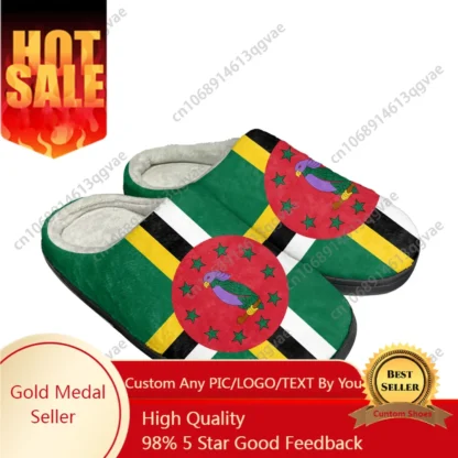 Zapatillas personalizadas de algodón con bandera de la Commonwealth of Dominica para hombre y mujer, sandalias de felpa para dormitorio, zapatos para mantener el calor, zapatilla térmica