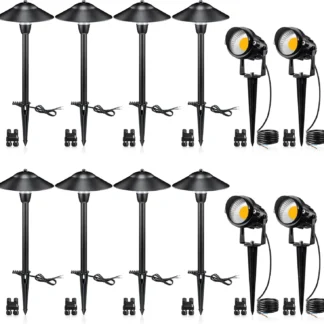 Kit de iluminación de paisaje LED de 12 V con 8 luces de caminos y 4 focos, impermeable para jardín, patio y patio