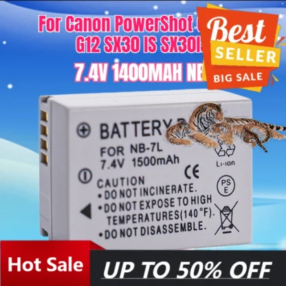 【Entrega Rápida】Batería de Iones de Litio NB-7L de 7.4V 1400MAH para Cámara Digital Canon PowerShot G10 G11 G12 SX30 IS SX30IS