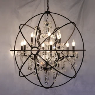 Candelabro de hierro forjado Retro Para sala de estar, lámpara colgante de jaula de pájaros de cristal, estilo rústico, granja, restaurante