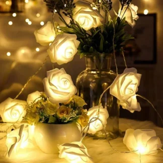 1 guirnalda de luces de rosas artificiales 1.5M10LED/3M20LED, alimentada por pilas AA (excl), utilizada para decoración de habitaciones y el Día de San Valentín