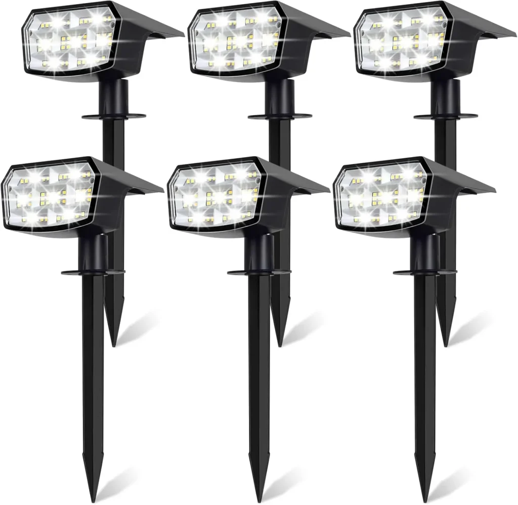 Paquete de 6 focos solares impermeables para exteriores IP65, 3 modos de iluminación luces de paisaje 2 en 1 con 59 LED para camino de jardín