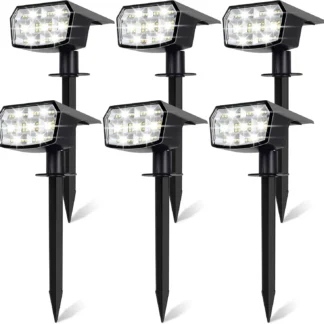 Paquete de 6 focos solares impermeables para exteriores IP65, 3 modos de iluminación luces de paisaje 2 en 1 con 59 LED para camino de jardín