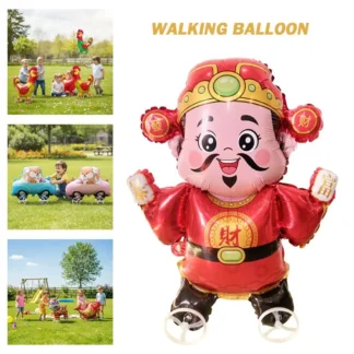 Globo para caminar con diseño 4D, globo de dibujos animados de animales de gran tamaño con película de aluminio, soporte de elefante con rueda