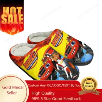 Zapatillas de algodón para el hogar Blaze And The Monster Machines, zapatillas informales de felpa para dormitorio para hombre y mujer, zapatillas térmicas personalizadas para mantener el calor
