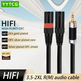 Cable Hifi de 3,5mm a 2XLR de alta gama OFC, chapado en plata de 3,5mm a doble XLR macho a macho para teléfonos móviles, amplificador mezclador de conexión de ordenador