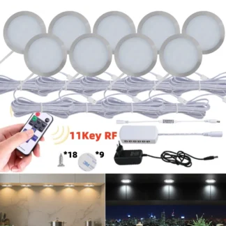 Luz de armario redonda ultrafina regulable DC12V con control remoto RF 3000K 4000K 6000K escaparate armario decoración lámpara Led de noche