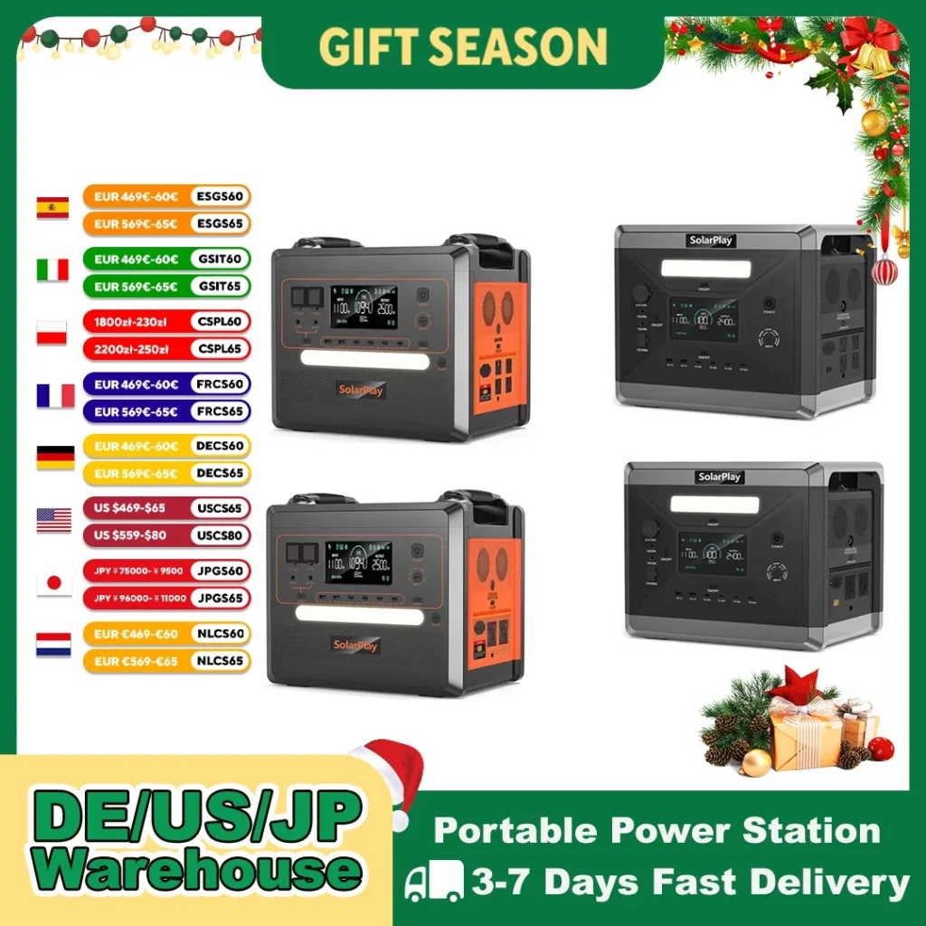 SOLARPLAY Estación de energía de estado semisólido 2500W 2400W Suministros de camping LiFePO4 Batería para el hogar Generador de banco de energía portátil EE. UU. UE