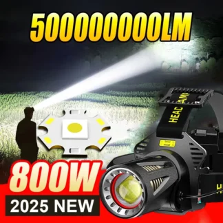 Faro superbrillante de alta potencia XHP360/60W, linterna frontal LED con luz fuerte, linterna con Zoom telescópico, lámpara para acampar y pescar