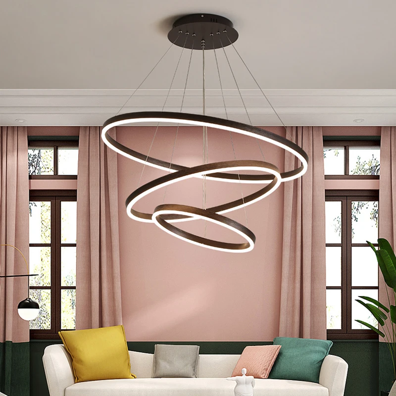Candelabros Led minimalistas modernos para sala de estar, candelabro de comedor con anillo de moda nórdica, iluminación colgante dúplex para dormitorio creativo