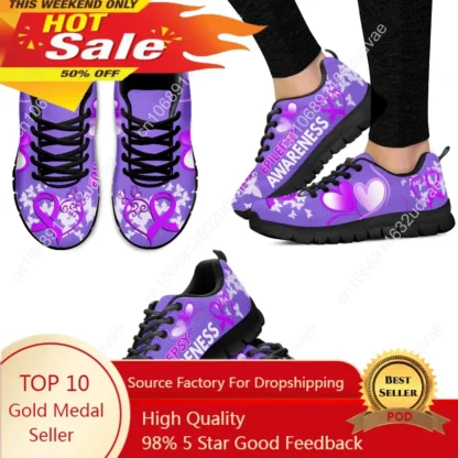 Zapatillas de deporte con diseño de cinta morada para mujer, Zapatos contra el cáncer de páncreas, calzado de concienciación de lupus/epilepsia, Zapatos Planos